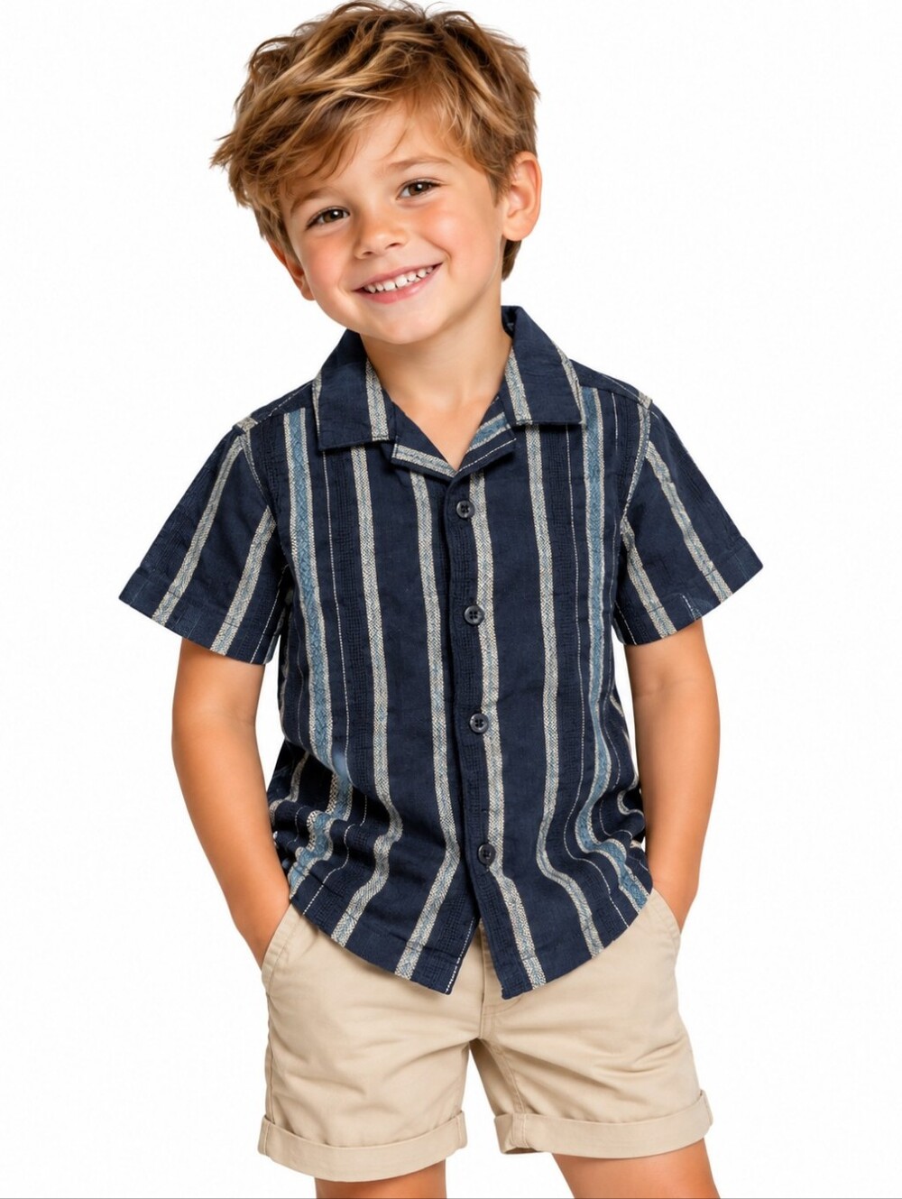 Cat & Jack Boys XS 4/5 Cotton Linen Blend Button-Up Shirt Blue
